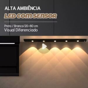 Kit 2 Luz LED Sem Fio 20–60cm com Sensor de Movimento USB Recarregável para Guarda-Roupa e Quarto Instalação Fácil