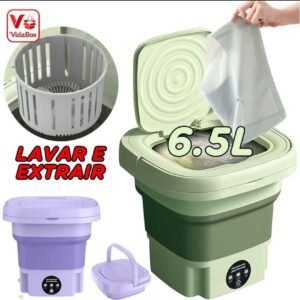 Mini Máquina de Lavar 6.5L Portátil Dobrável com Centrífuga para Roupas Pequenas Moderna