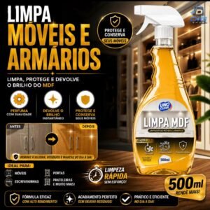 Spray Limpa MDF 500ML Perfumado Lustra Moveis Planejado Armário Sala Cozinha Racks Guarda Roupa MDP